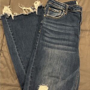 Frayed Hem Dark Blue Women's Jeans